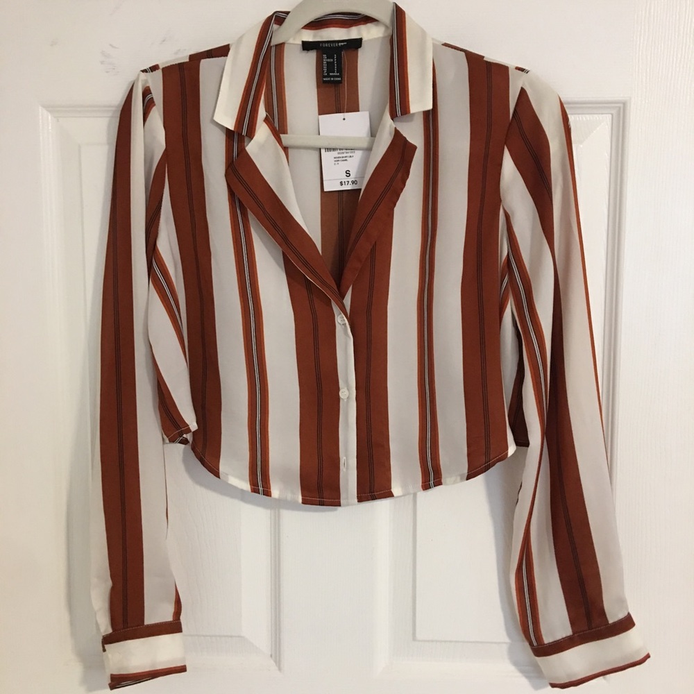 Forever 21 Woven Striped Camel Top - S